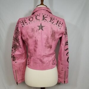 Wilsons Leather Vintage Maxima Womens Pink Distressed Rocker Zip-Up Jacket Med